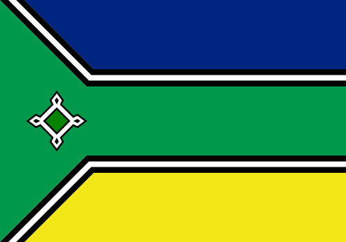 Bandeira do Amapá: figura geométrica da Fortaleza de São José de Macapá em verde, azul, amarelo, branco e preto