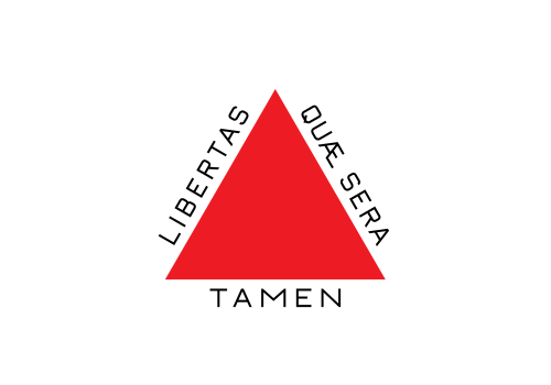 Bandeira de Minas Gerais: campo branco com triângulo vermelho e a frase Libertas quae sera tamen