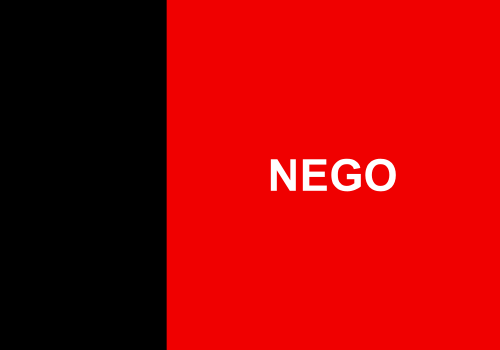 Bandeira da Paraíba: campo vermelho e preto com a palavra NEGO em branco
