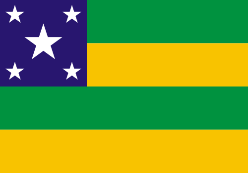 Bandeira de Sergipe: listas verdes e amarelas e retângulo azul com cinco estrelas brancas